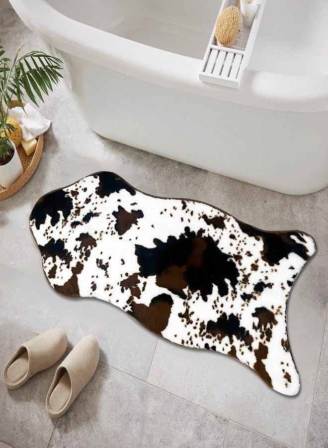 mamrug Coffee and White Cow Cute Bath mat,Faux Rabbit Fur Non-Slip Shaggy Water Absorbent Microfiber Soft Fluffy Bathroom Rugs,Washable for Home Decor Living Room Soft Plush Rug 23.6x47.2 inch - Image 1